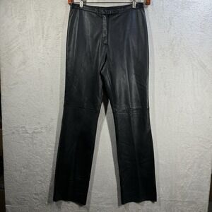 New Frontier Black 100% Leather Pant Women Sz 8 High Rise Lined Moto Unhemmed